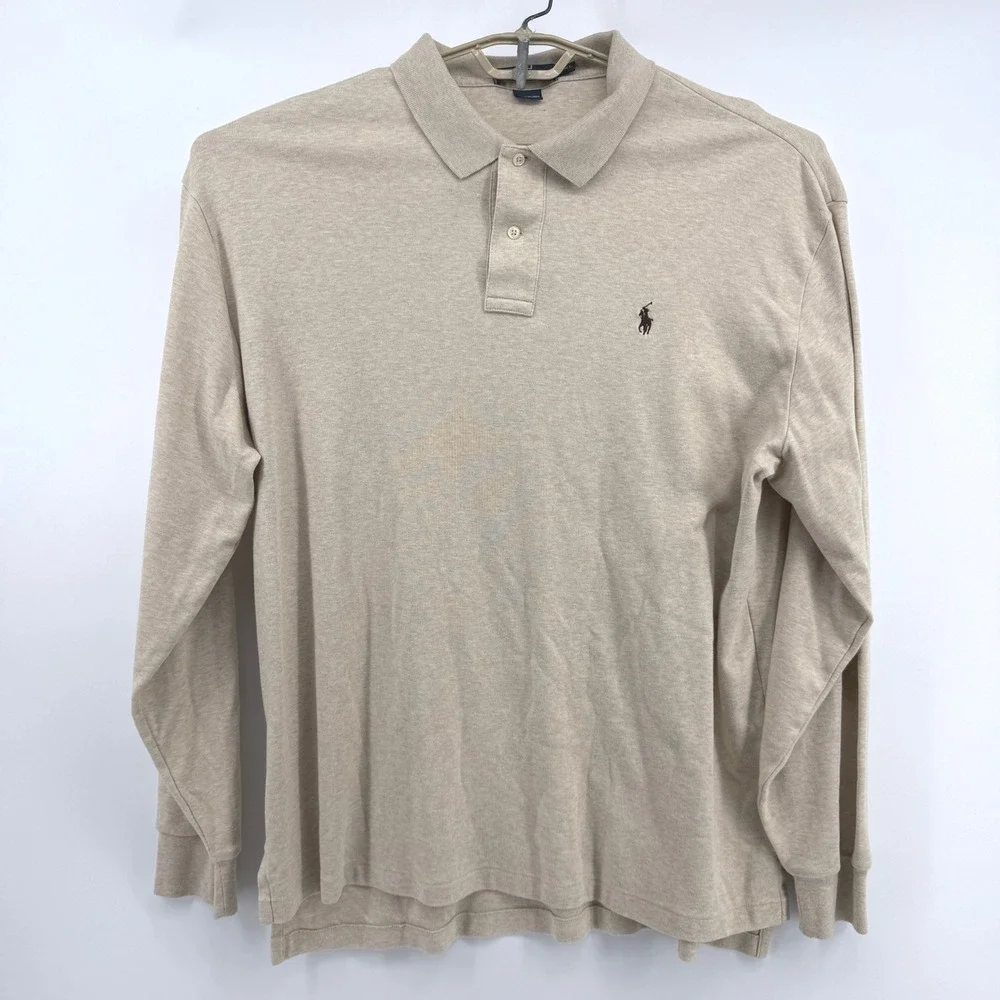 Polo Ralph Lauren Polo Shirt Mens XXL Long Sleeve‎ Beige Classic Fit Pony Logo